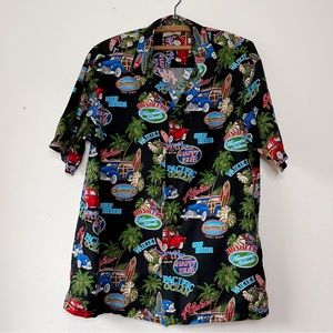 Men’s Hawaiian vintage aloha classic car short sleeve black shirt L